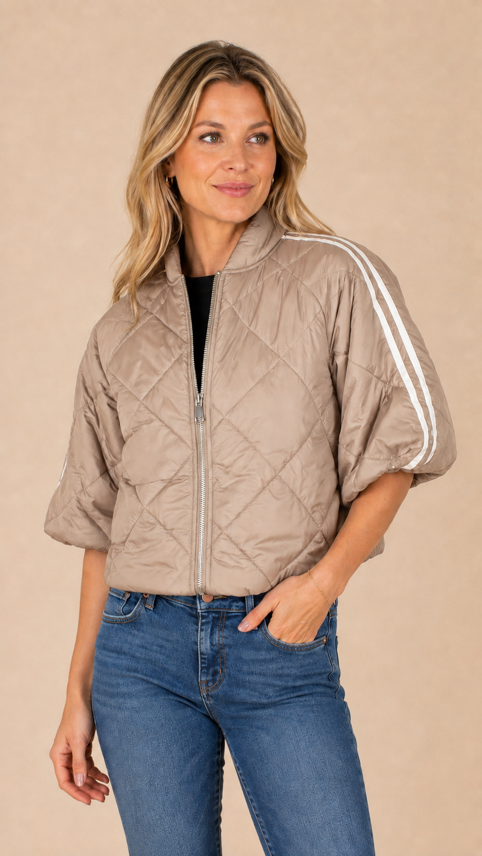 gewateerde bomber jas met kwart mouw