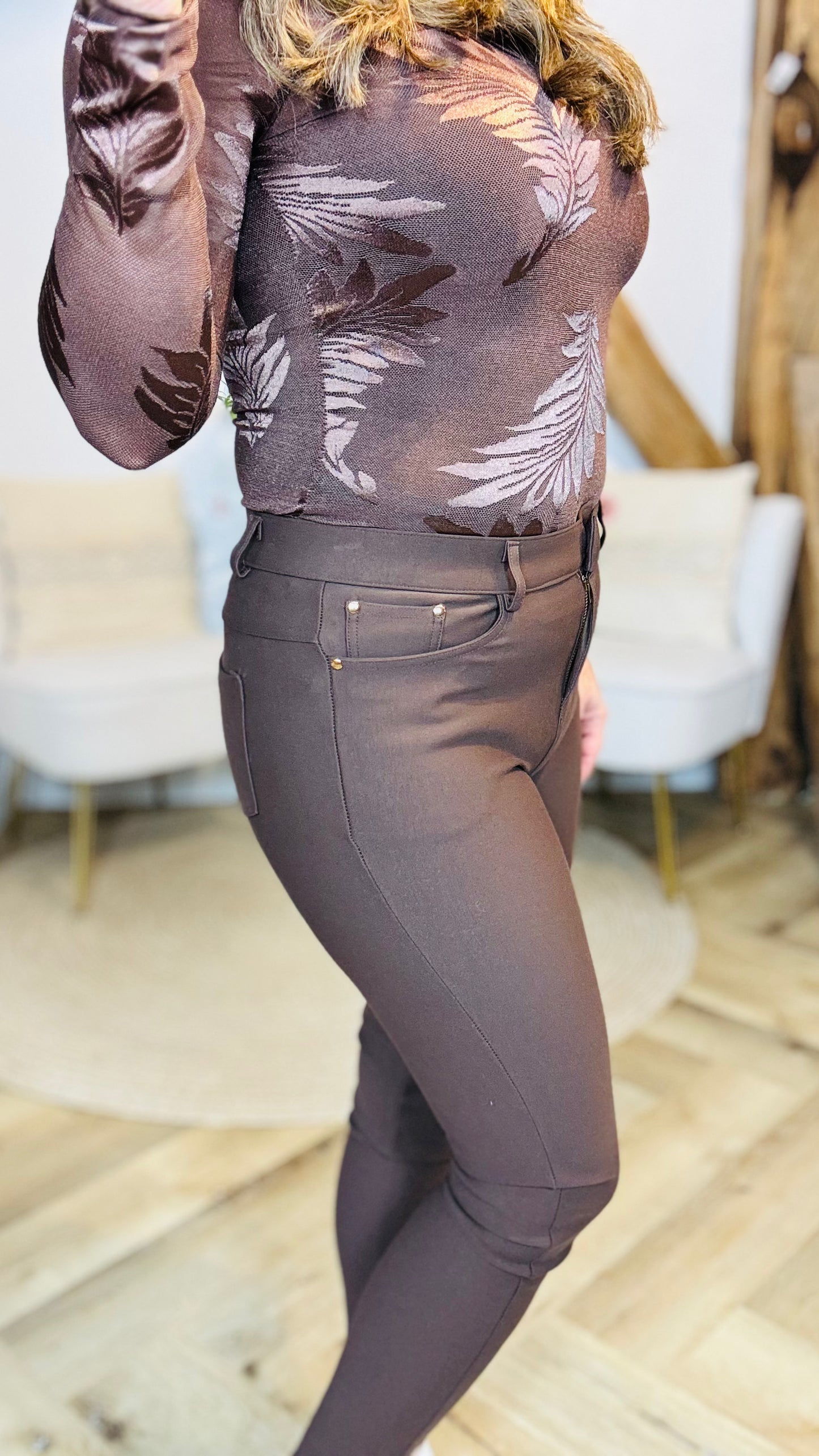 Stretch broek ivy brown