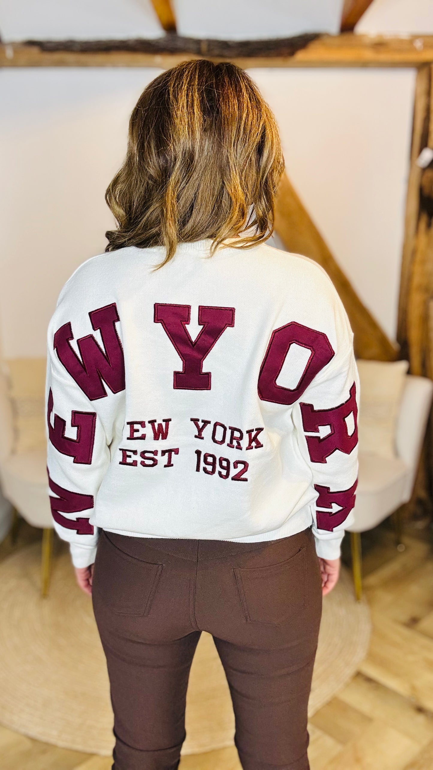 Newyork sweater Beige Burgundy