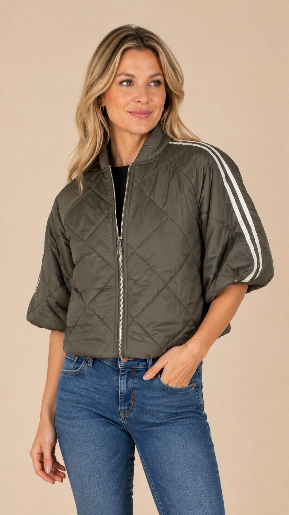 gewateerde bomber jas met kwart mouw