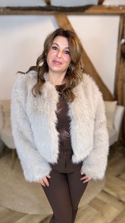 Fur jacket beige maat S