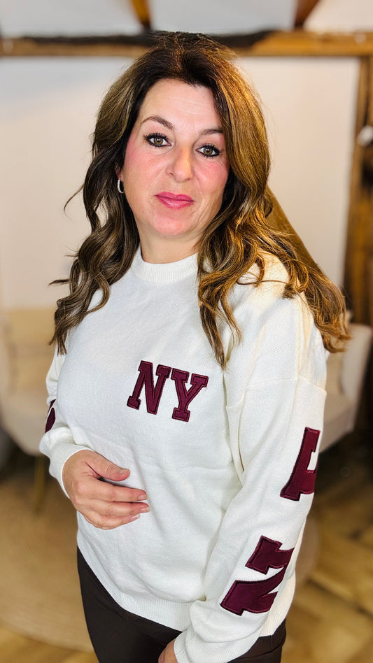 Newyork sweater Beige Burgundy