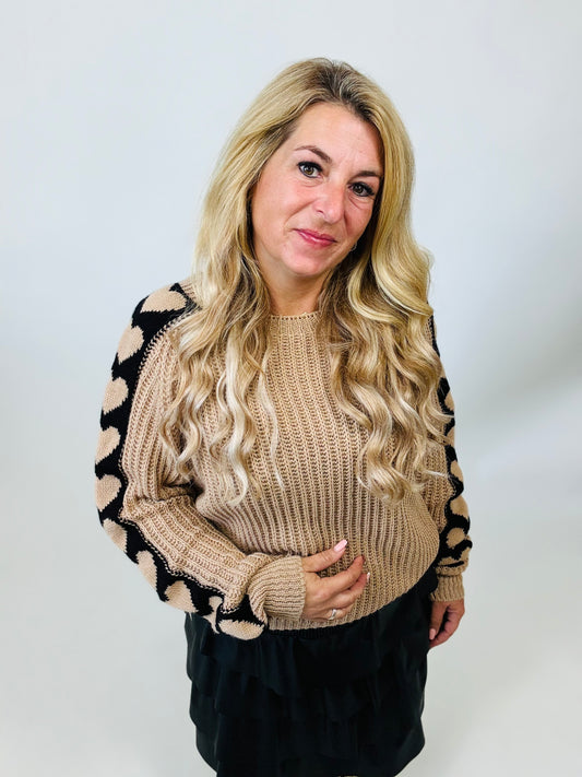 Sweater met harten bies| Camel