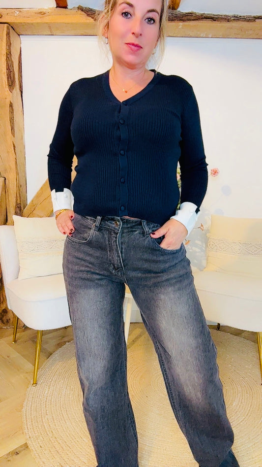 Black strass wide leg jeans